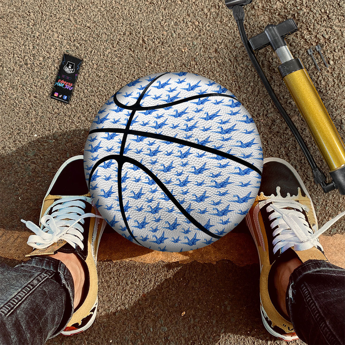 Origami Crane Blue Print Pattern Basketball