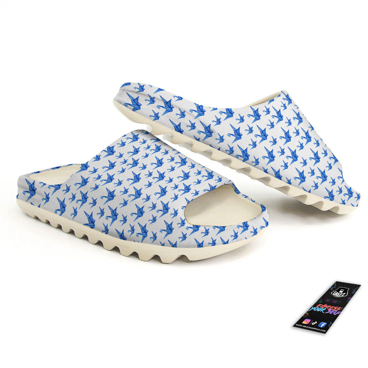 Origami Crane Blue Print Pattern Sandals-grizzshop