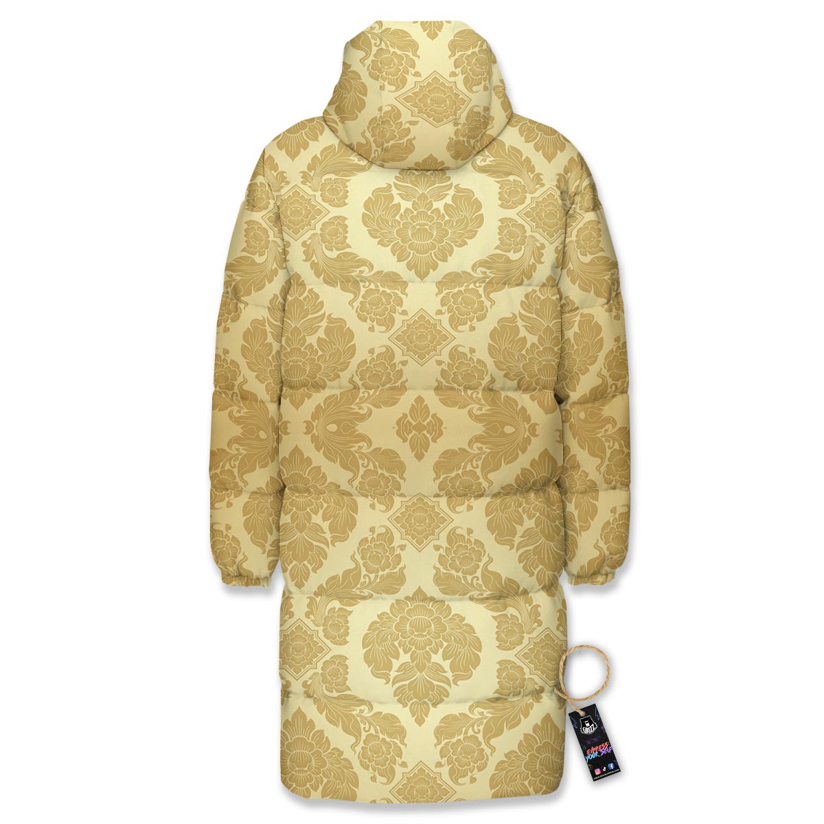 Ornament Thai Print Pattern Long Down Jacket-grizzshop