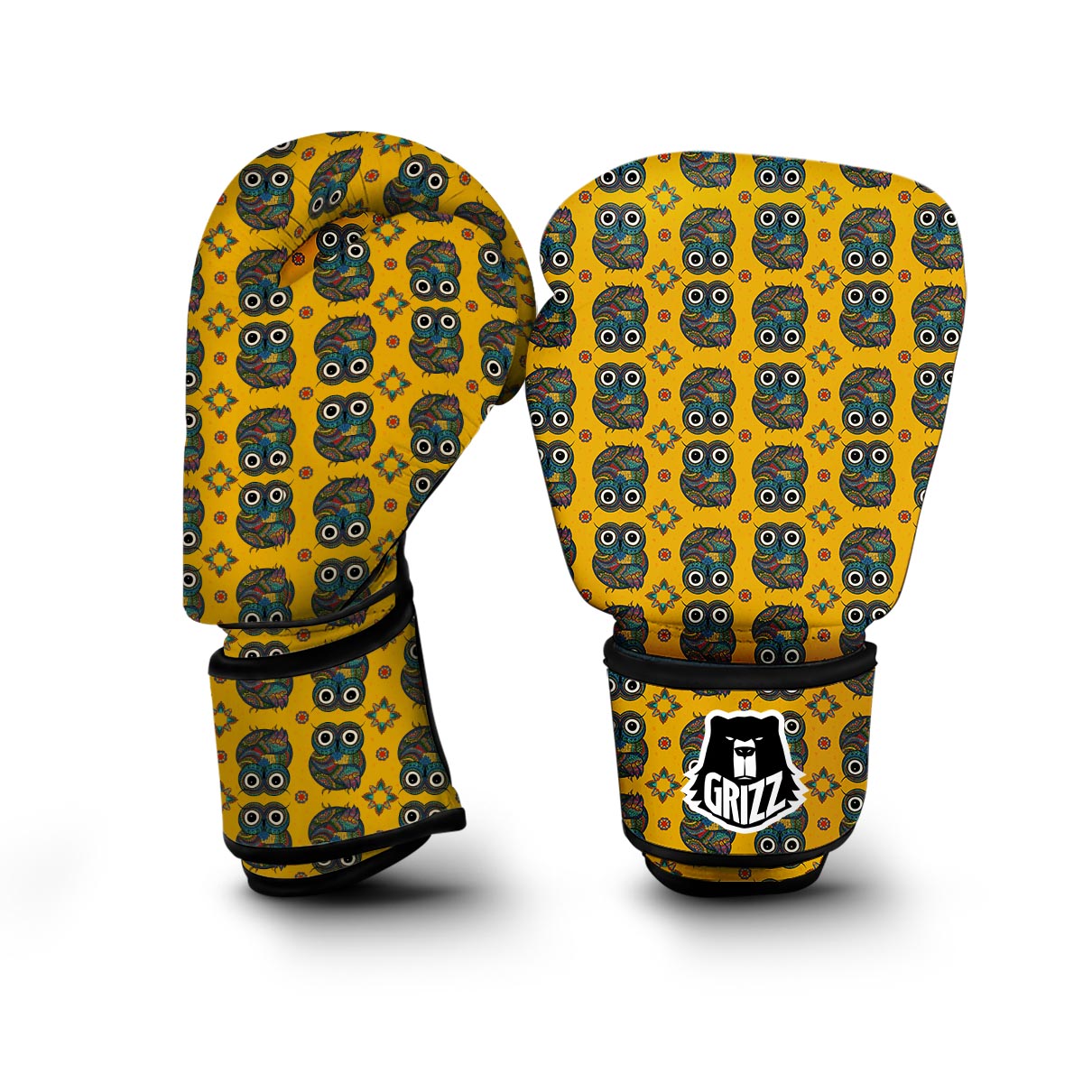 Ornamental Owl Pattern Print Boxing Gloves-grizzshop