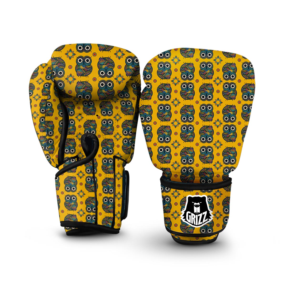 Ornamental Owl Pattern Print Boxing Gloves-grizzshop