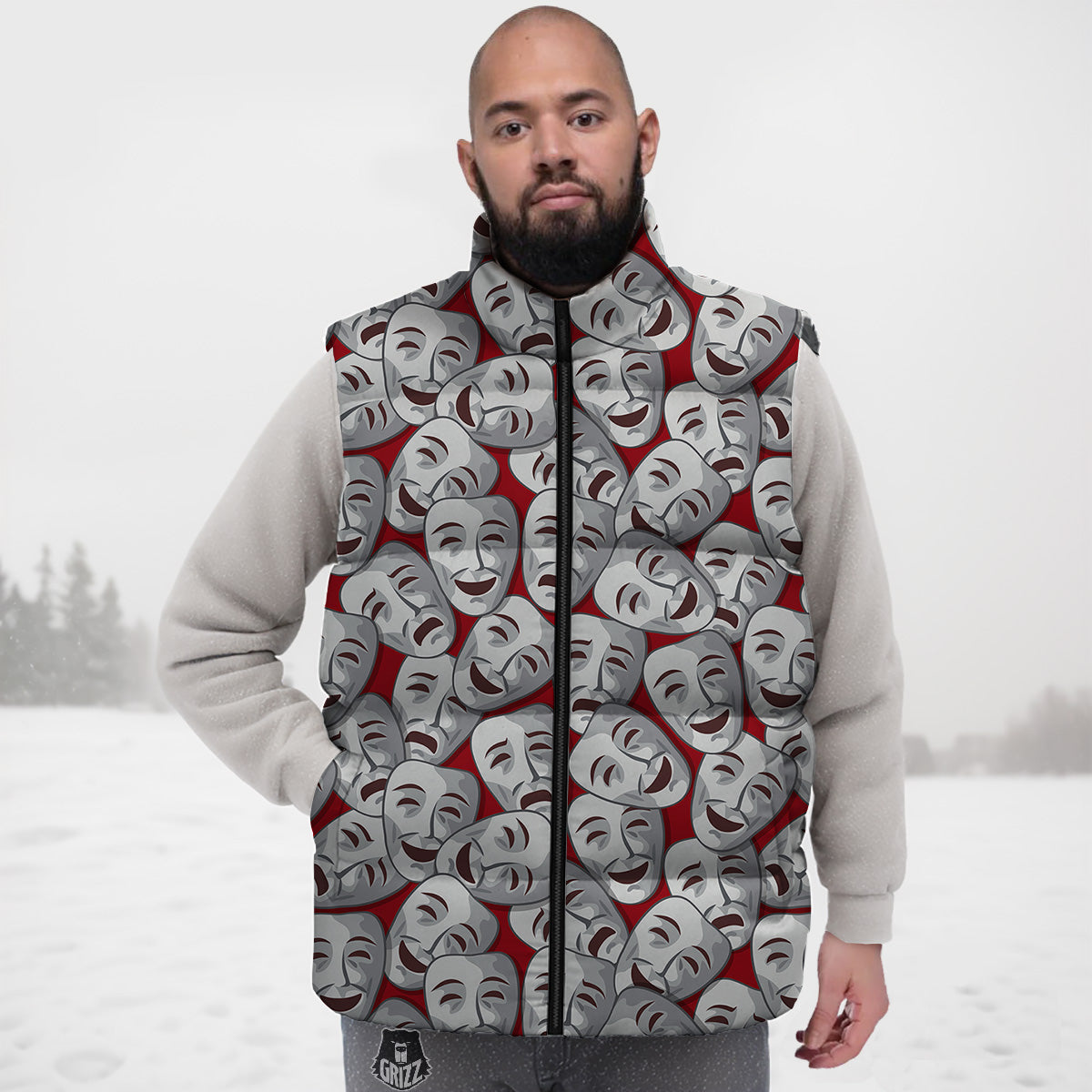 Ornamental Owl Pattern Print Down Vest
