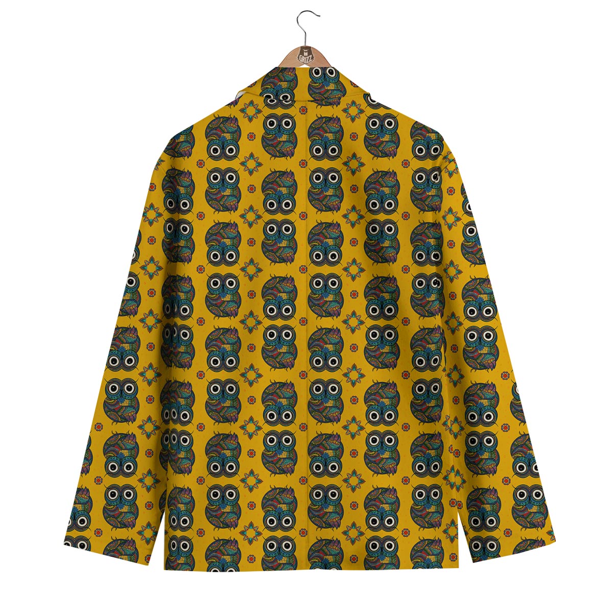 Ornamental Owl Pattern Print Men's Blazer-grizzshop