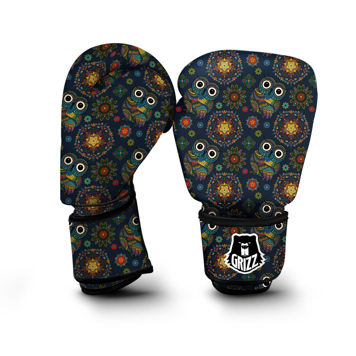 Ornamental Owl Print Pattern Boxing Gloves-grizzshop