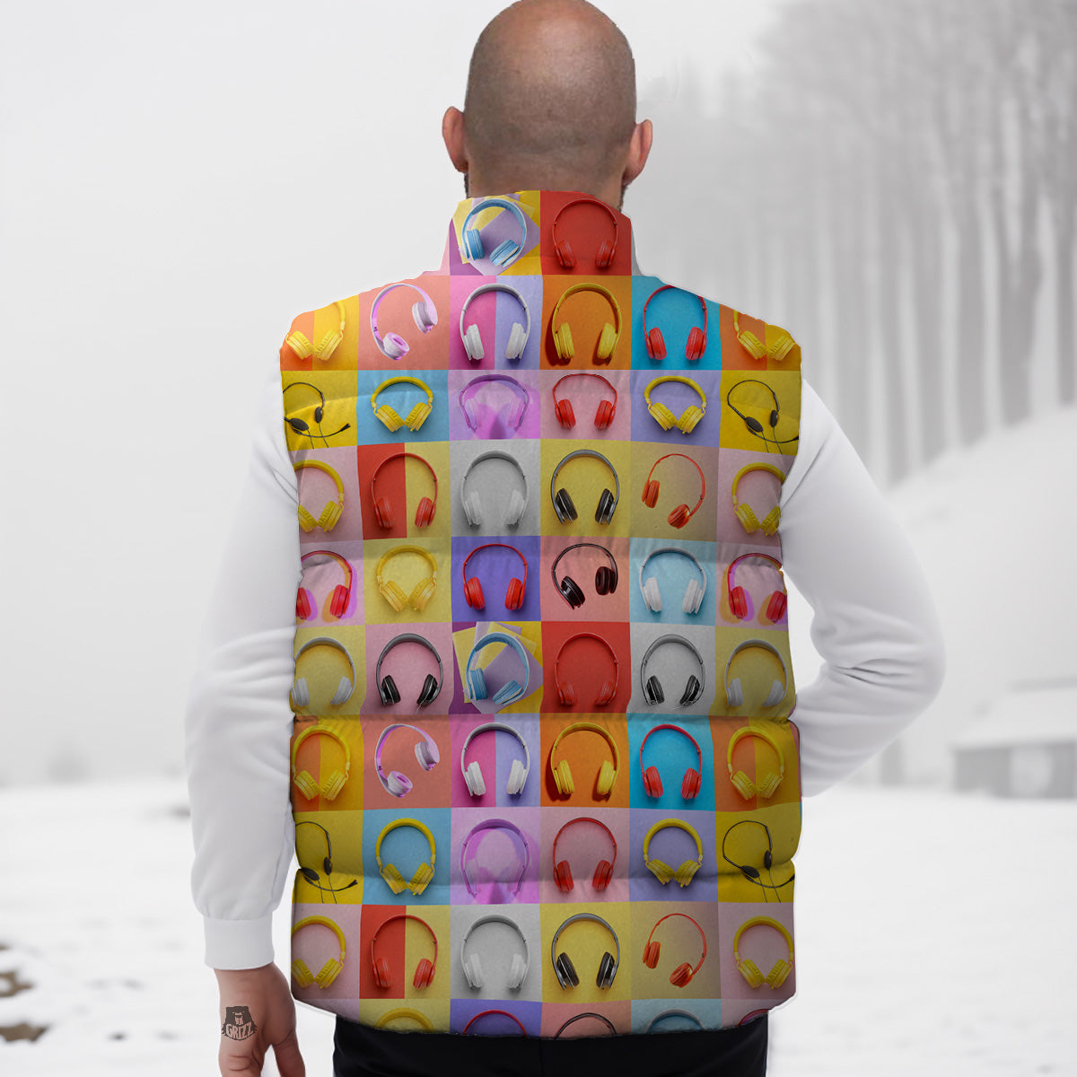 Ornamental Owl Print Pattern Down Vest