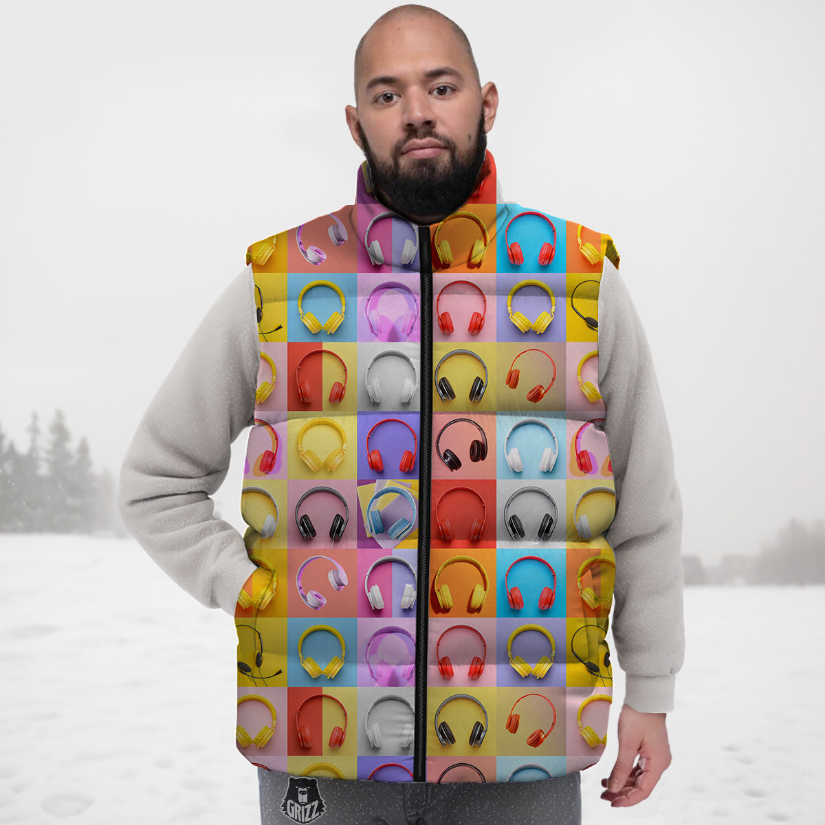 Ornamental Owl Print Pattern Down Vest