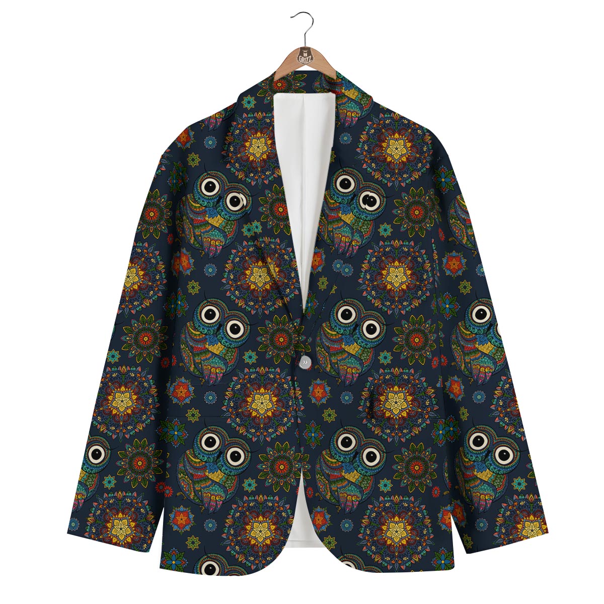 Ornamental Owl Print Pattern Men's Blazer-grizzshop