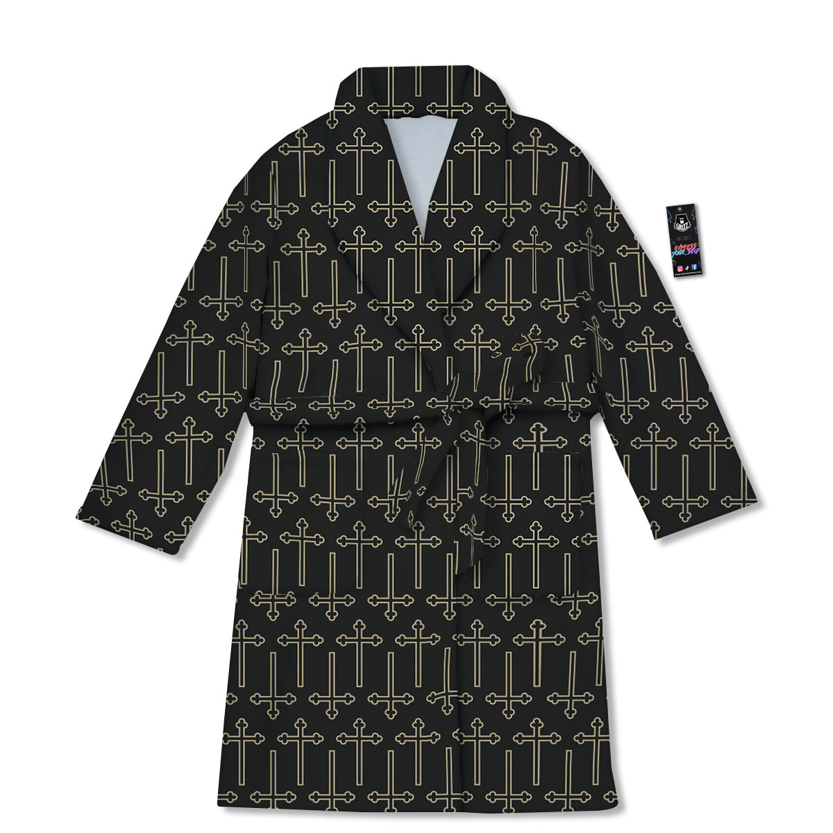 Orthodox Beige And Black Print Pattern Bathrobe-grizzshop