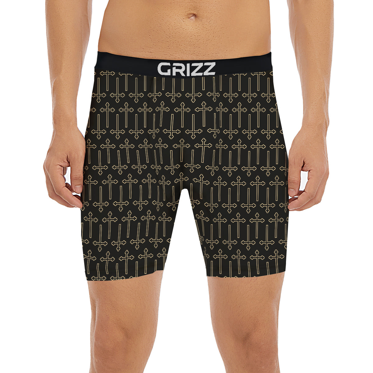 Orthodox Beige And Black Print Pattern Boxer Briefs-grizzshop