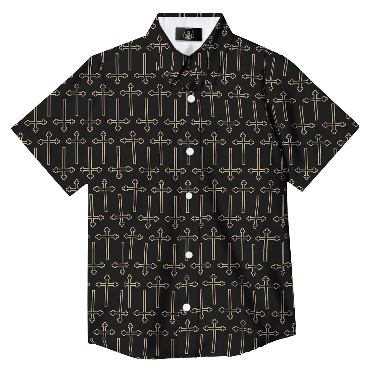Orthodox Beige And Black Print Pattern Button Up Shirt-grizzshop