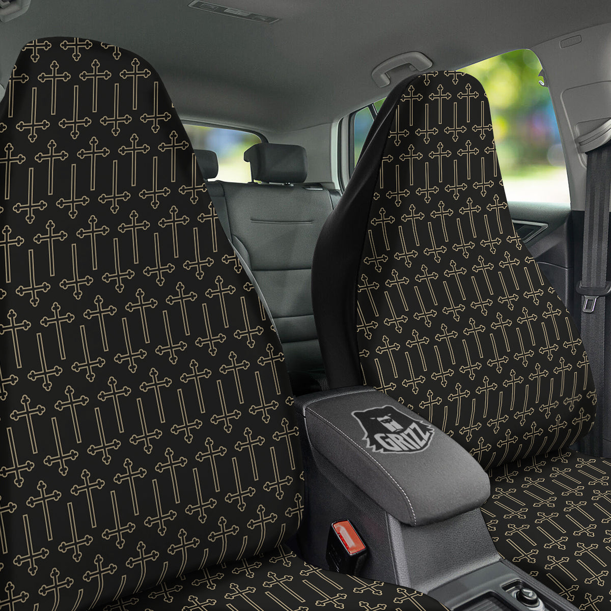 Orthodox Beige And Black Print Pattern Car Seat Covers-grizzshop