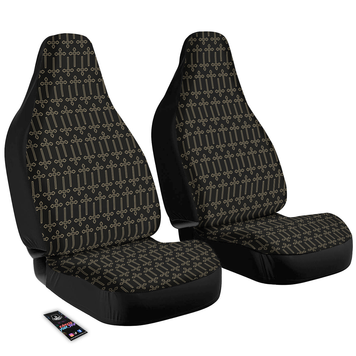 Orthodox Beige And Black Print Pattern Car Seat Covers-grizzshop