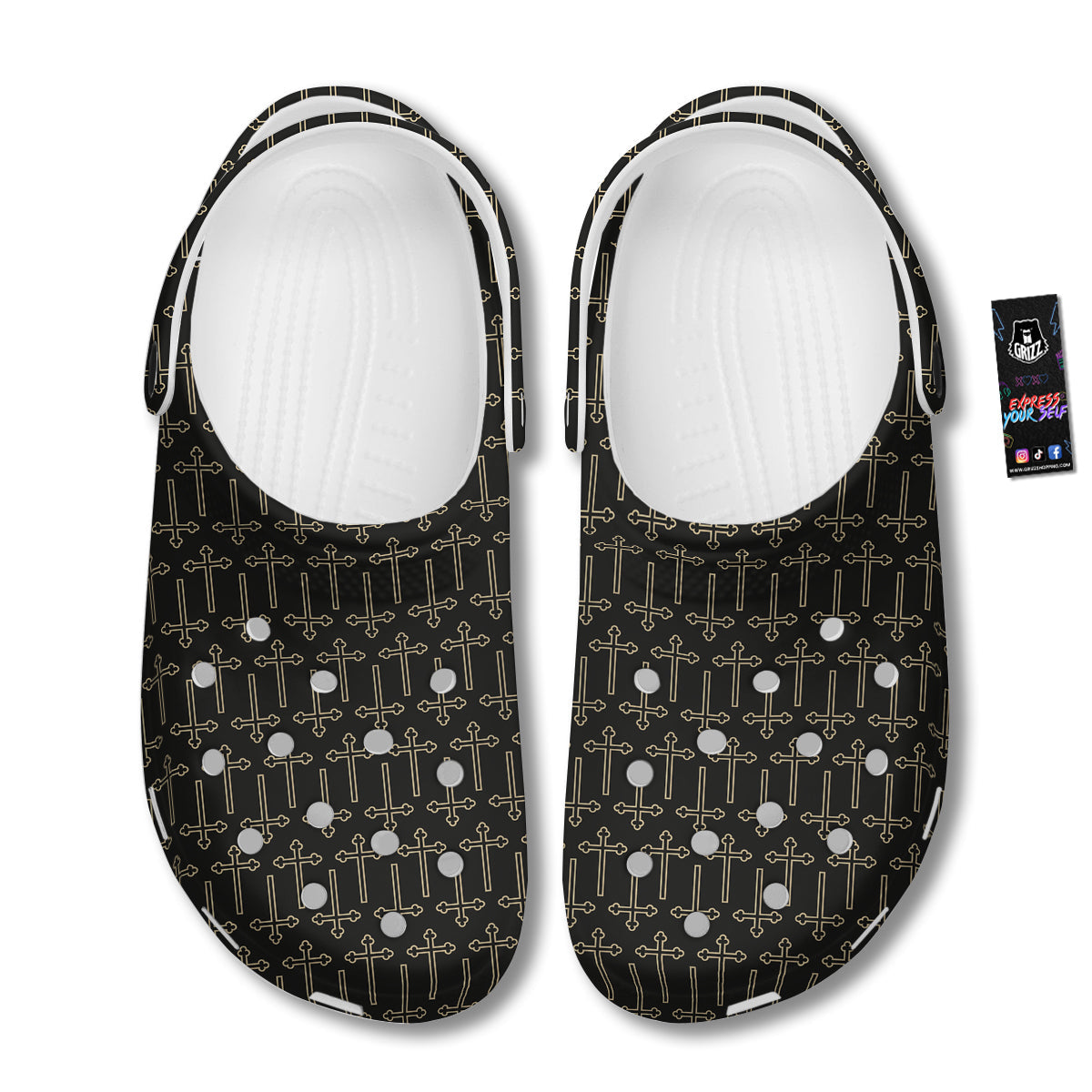Orthodox Beige And Black Print Pattern Clog-grizzshop