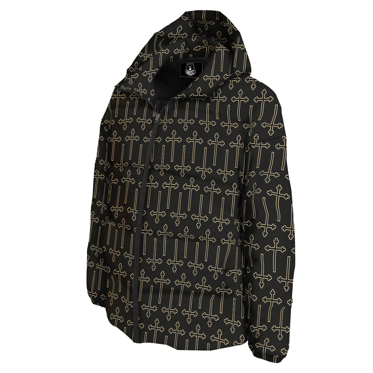 Orthodox Beige And Black Print Pattern Down Jacket-grizzshop