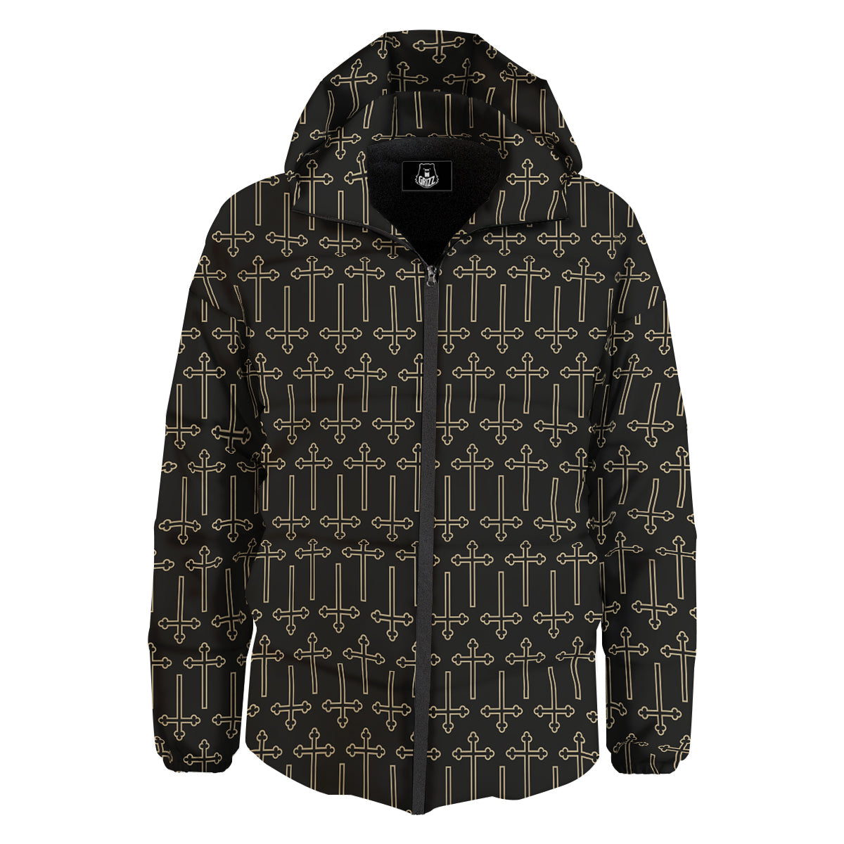 Orthodox Beige And Black Print Pattern Down Jacket-grizzshop