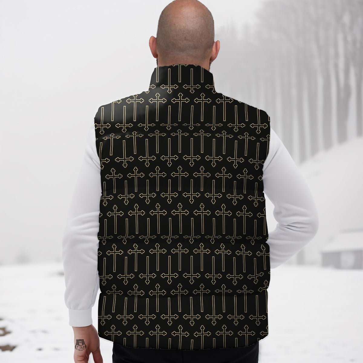 Orthodox Beige And Black Print Pattern Down Vest