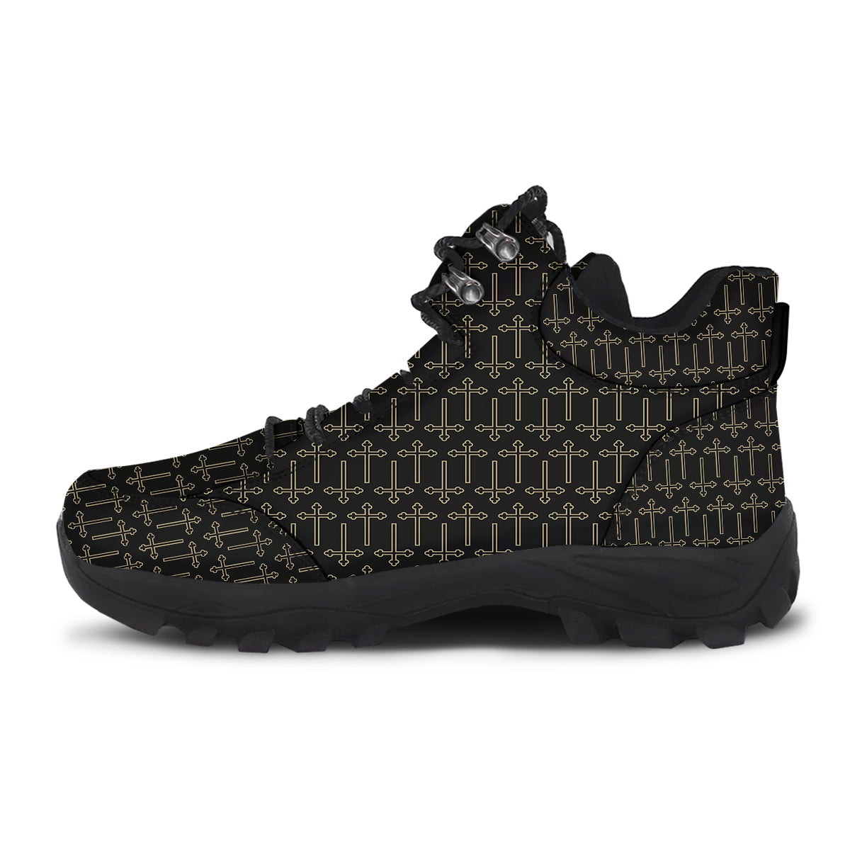 Orthodox Beige And Black Print Pattern Hiking Shoes-grizzshop