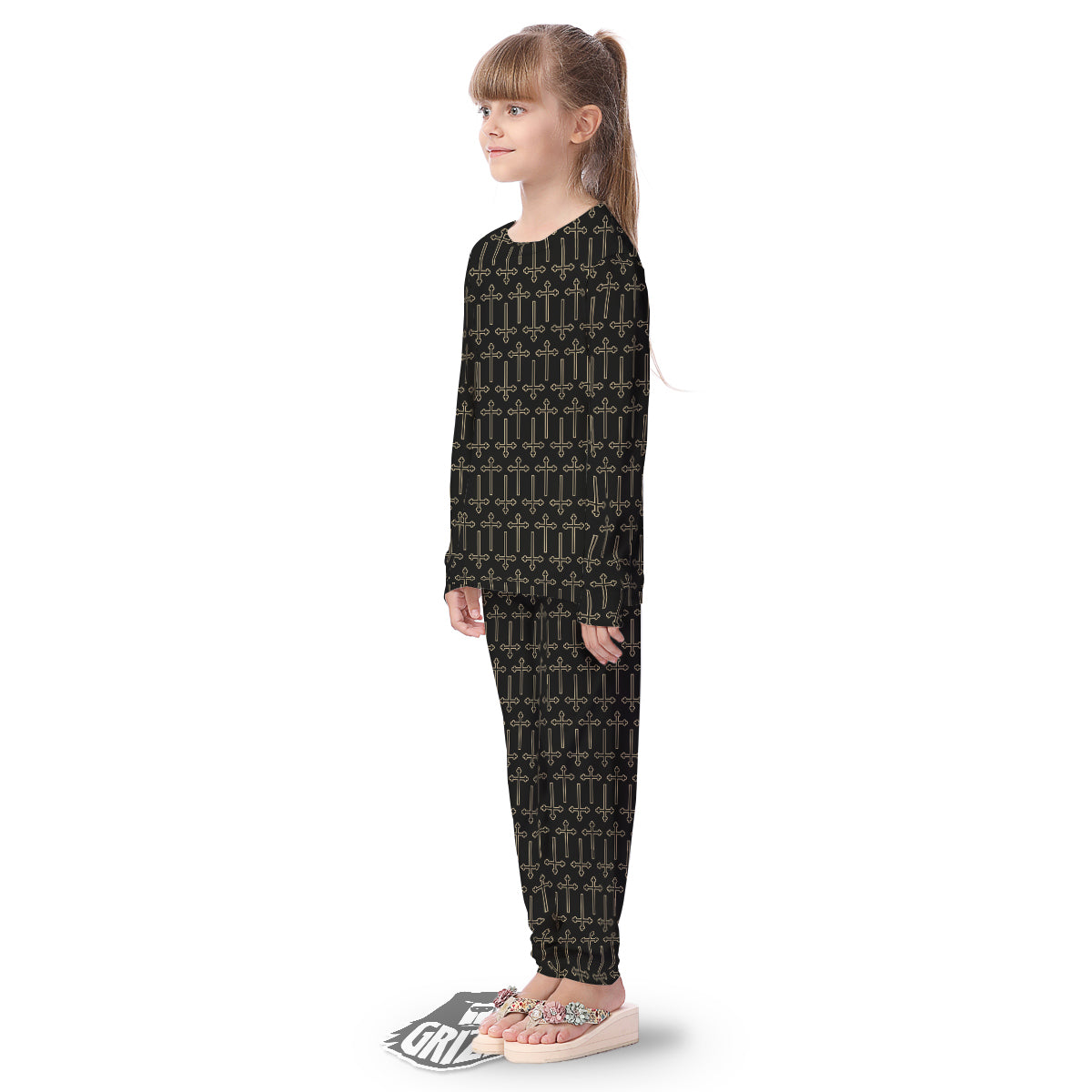 Orthodox Beige And Black Print Pattern Kid's Pajamas-grizzshop