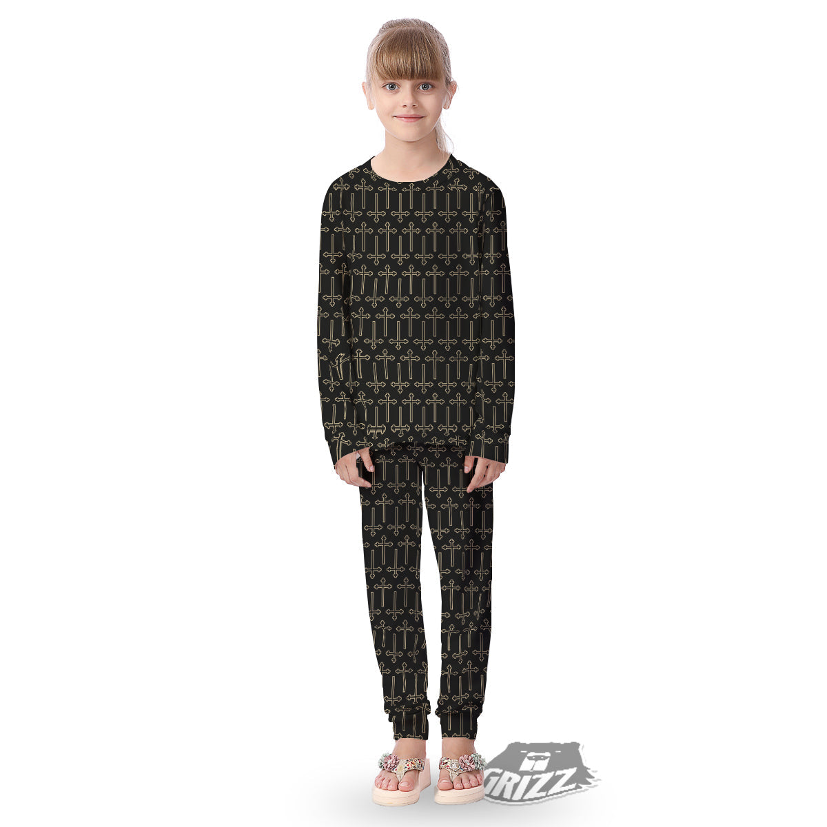 Orthodox Beige And Black Print Pattern Kid's Pajamas-grizzshop