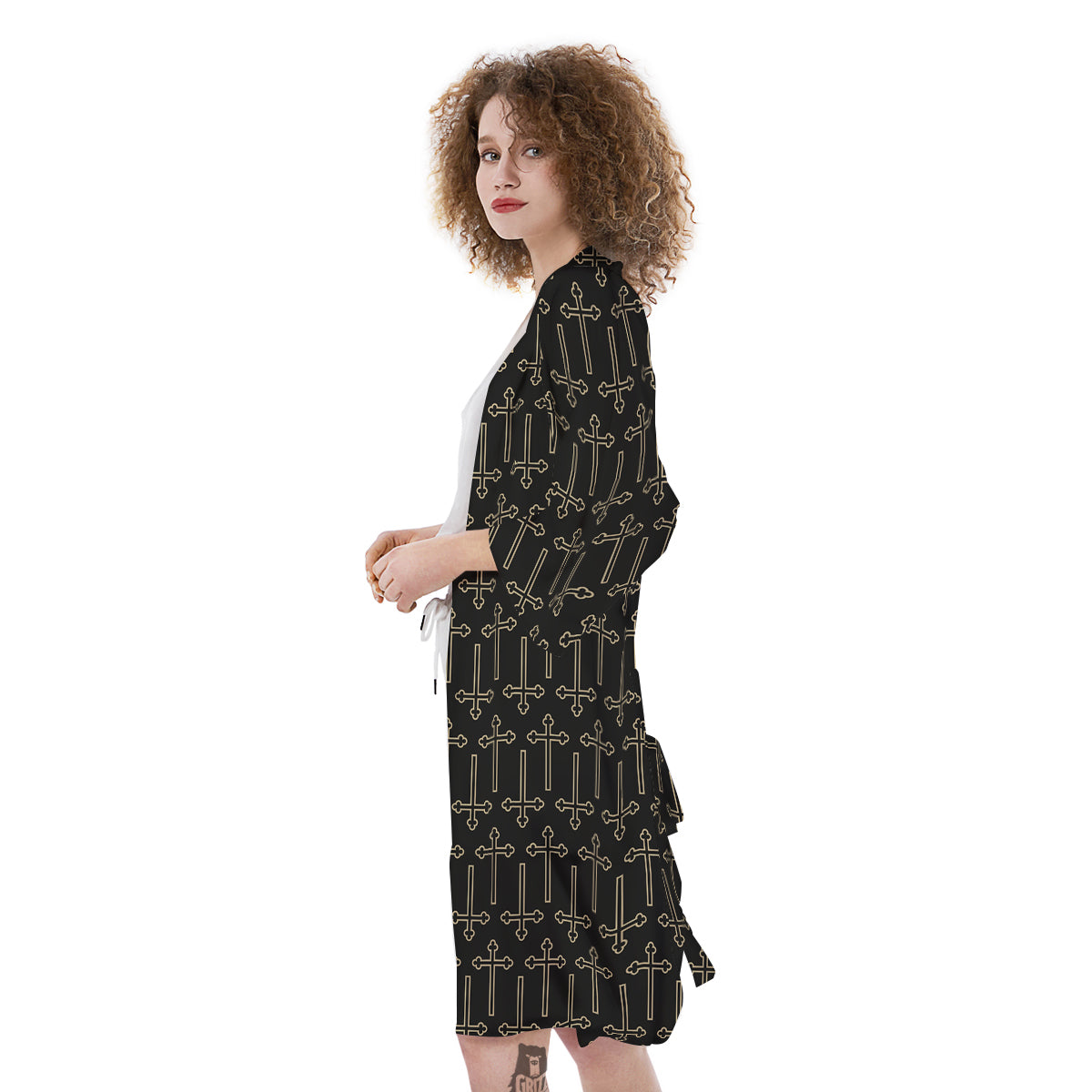 Orthodox Beige And Black Print Pattern Kimono-grizzshop