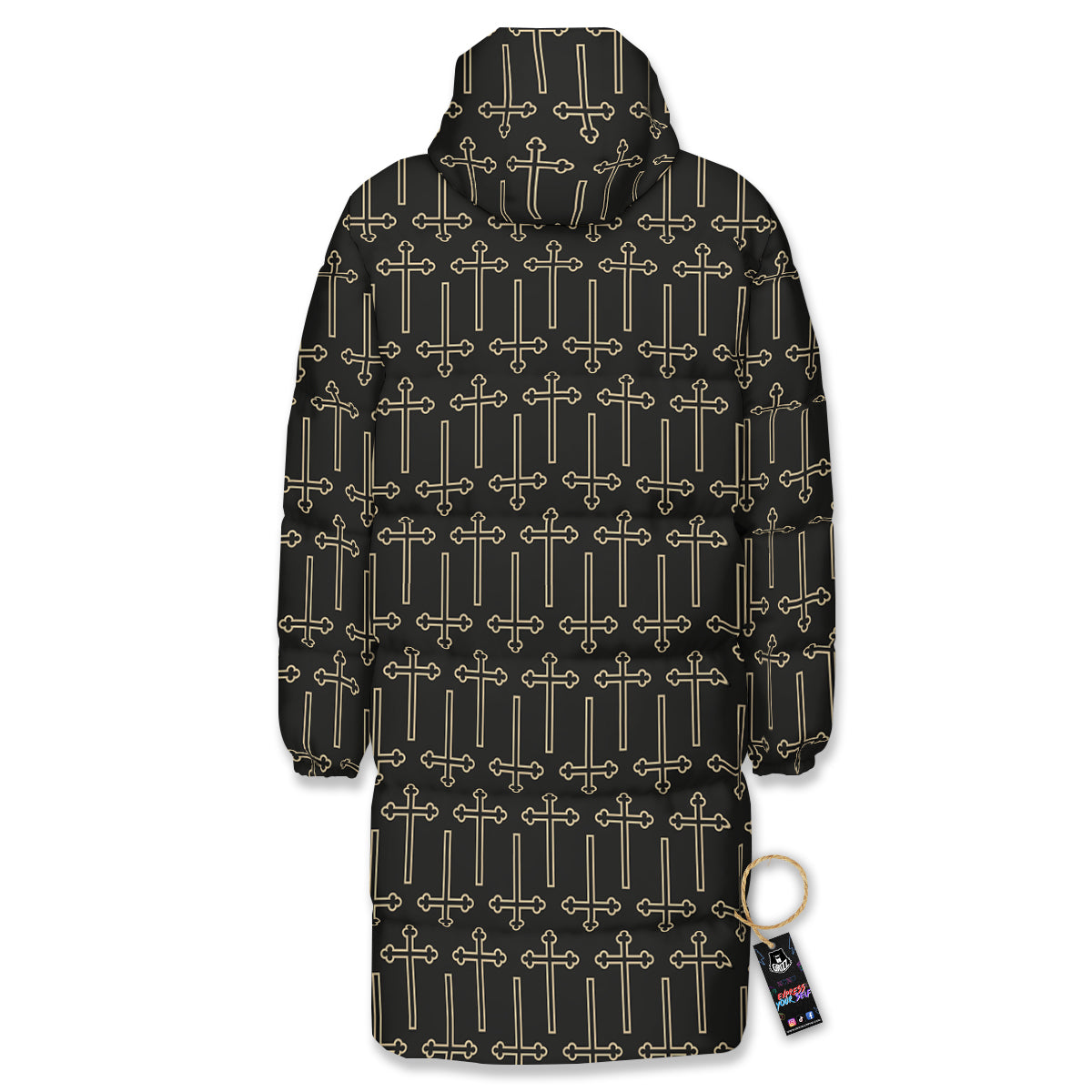 Orthodox Beige And Black Print Pattern Long Down Jacket-grizzshop
