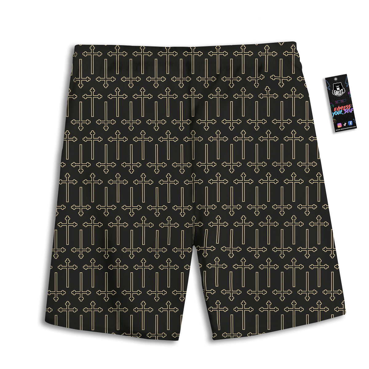 Orthodox Beige And Black Print Pattern Men's Athletic Shorts