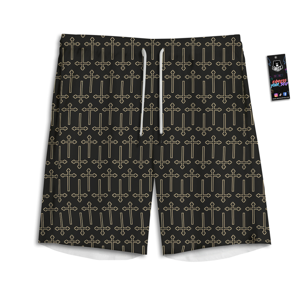 Orthodox Beige And Black Print Pattern Men's Athletic Shorts