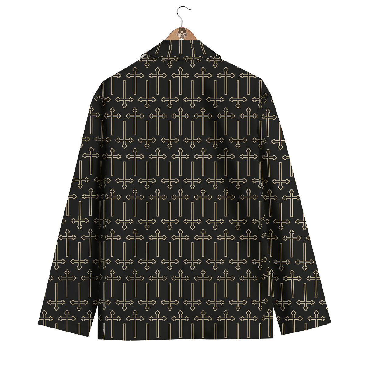 Orthodox Beige And Black Print Pattern Men's Blazer-grizzshop