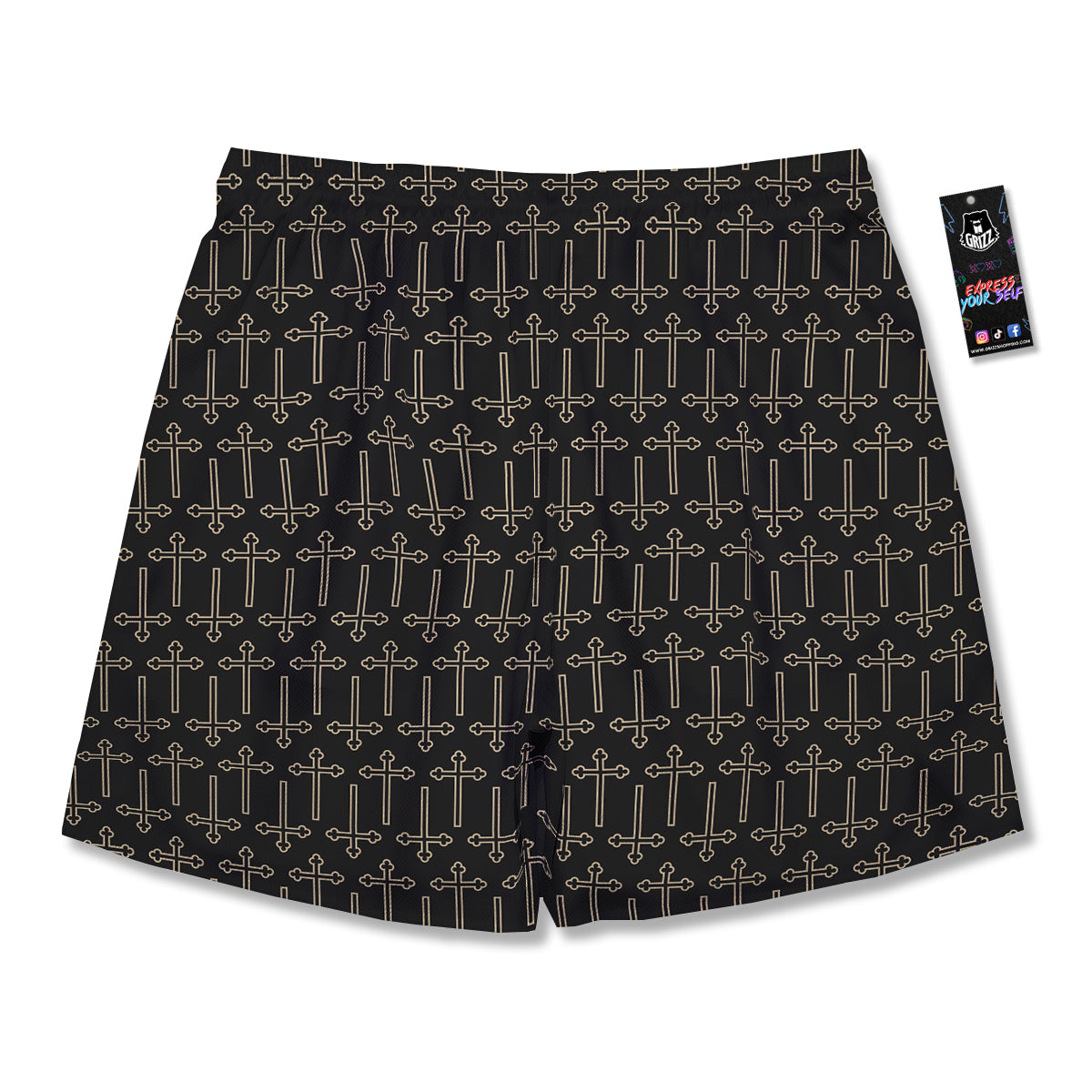 Orthodox Beige And Black Print Pattern Men's Running Shorts-grizzshop