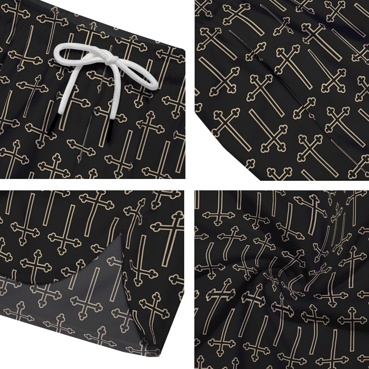 Orthodox Beige And Black Print Pattern Men's Running Shorts-grizzshop
