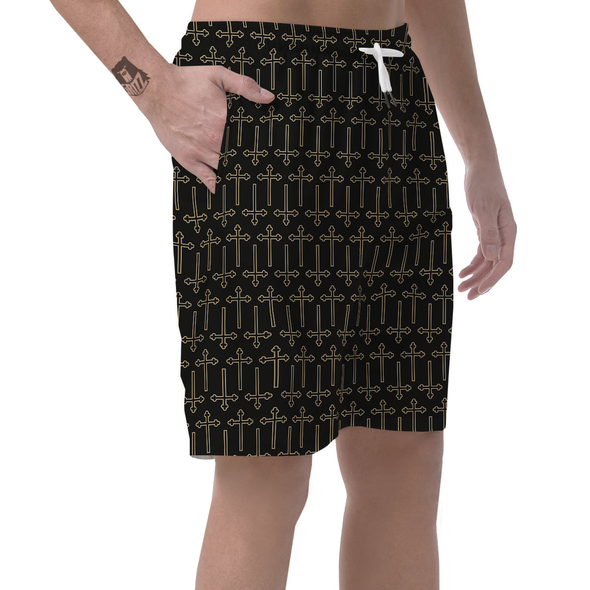 Orthodox Beige And Black Print Pattern Men's Shorts-grizzshop