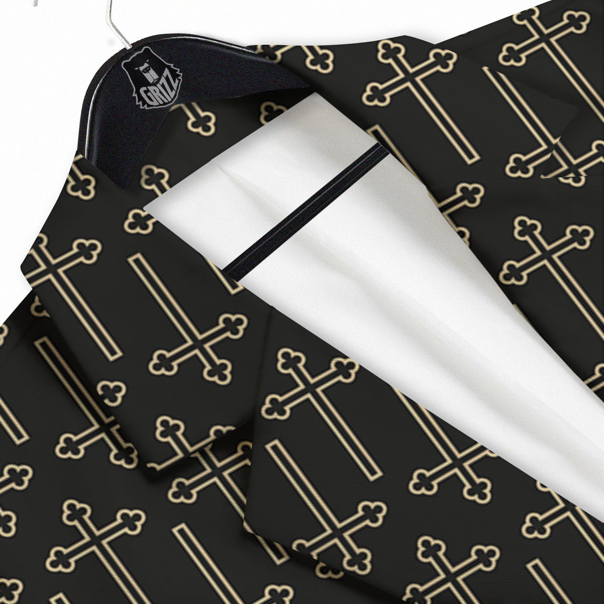 Orthodox Beige And Black Print Pattern Men's Sport Coat-grizzshop