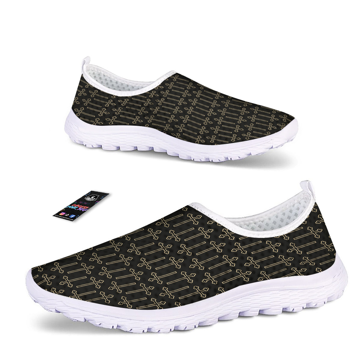 Orthodox Beige And Black Print Pattern Nurse Shoes-grizzshop