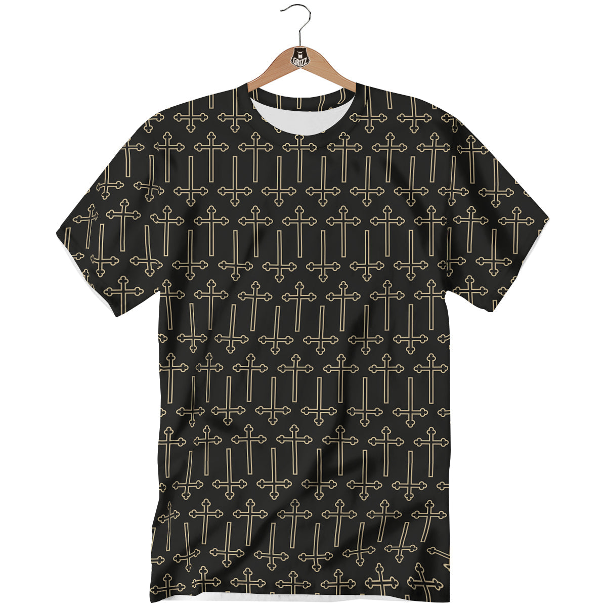 Orthodox Beige And Black Print Pattern T-Shirt-grizzshop