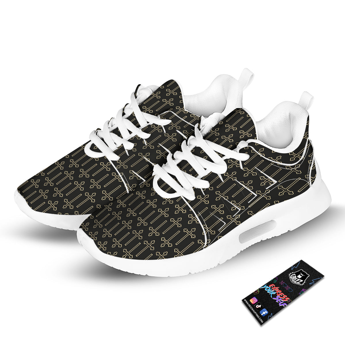 Orthodox Beige And Black Print Pattern Tennis Shoes-grizzshop