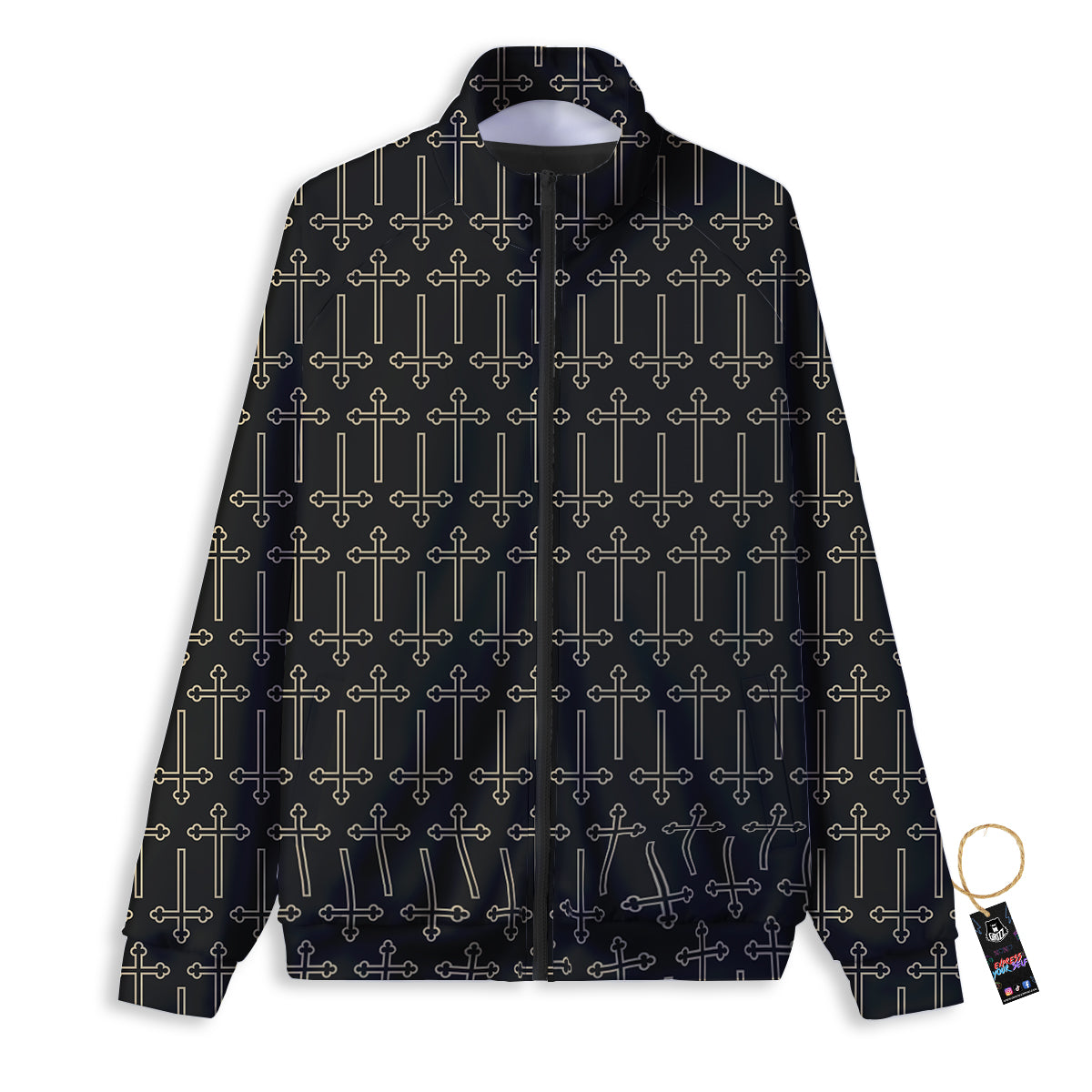 Orthodox Beige And Black Print Pattern Track Jacket-grizzshop