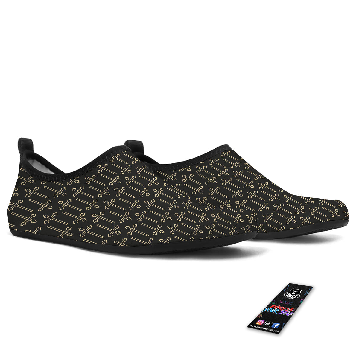 Orthodox Beige And Black Print Pattern Water Shoes-grizzshop