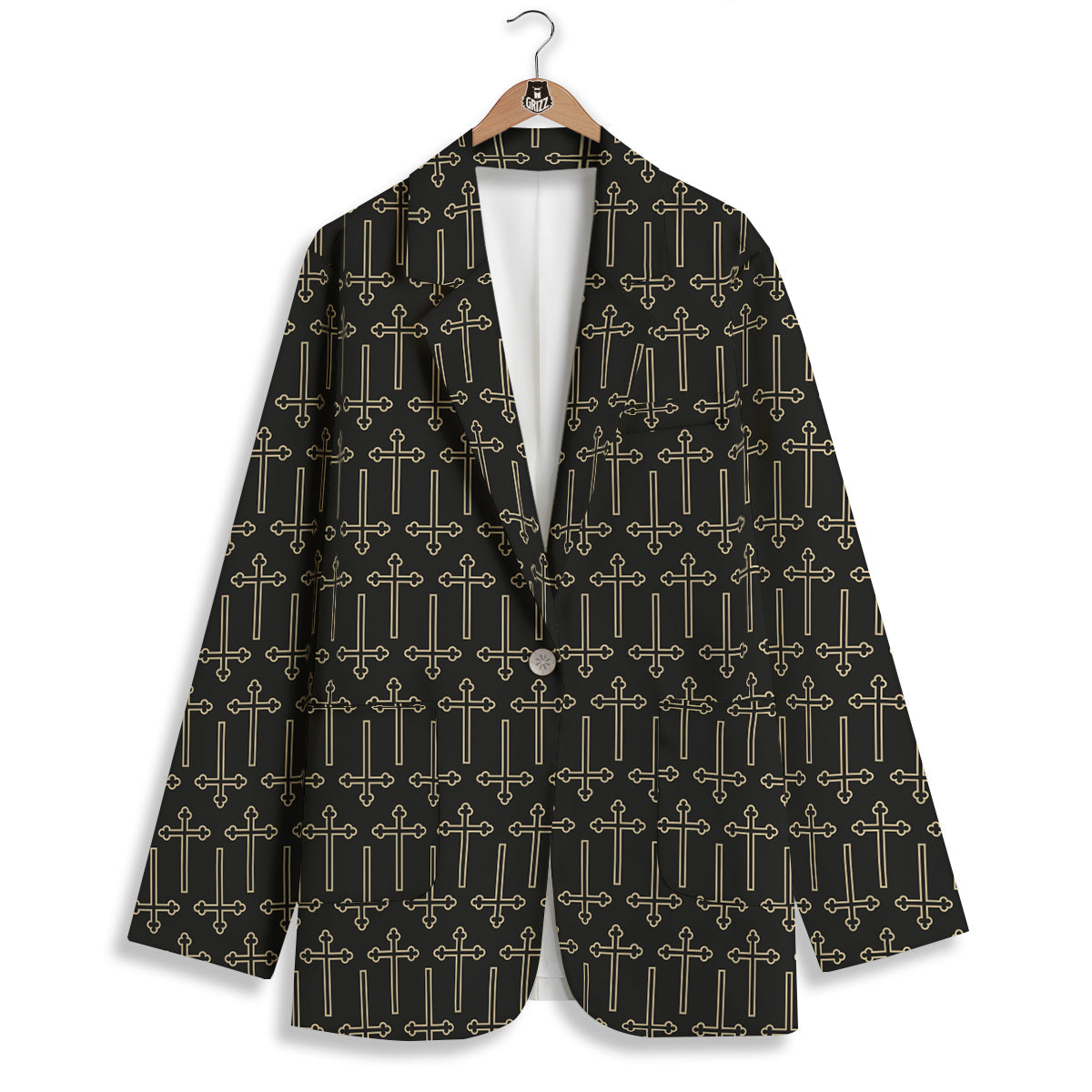 Orthodox Beige And Black Print Pattern Women's Blazer-grizzshop