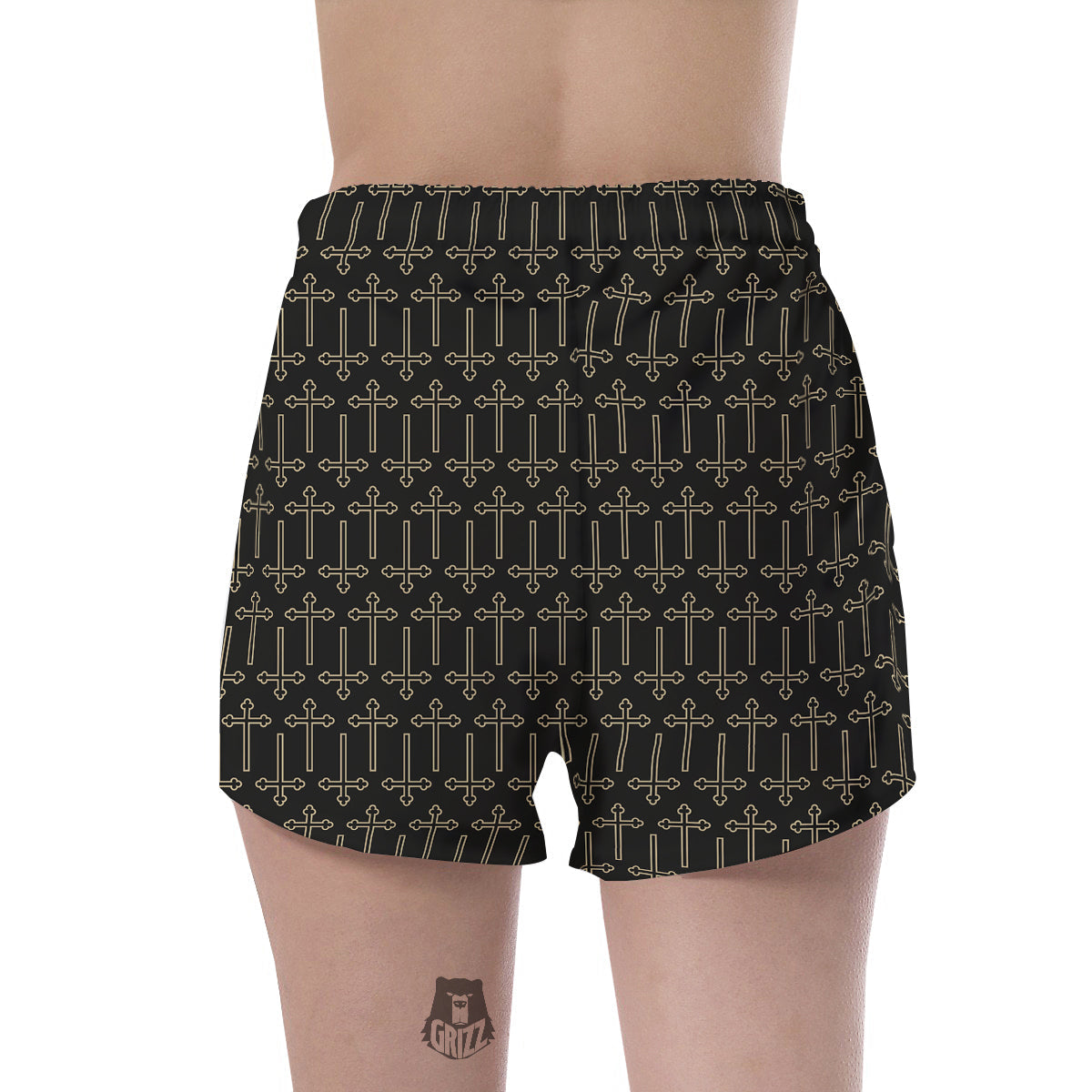 Orthodox Beige And Black Print Pattern Women's Shorts-grizzshop