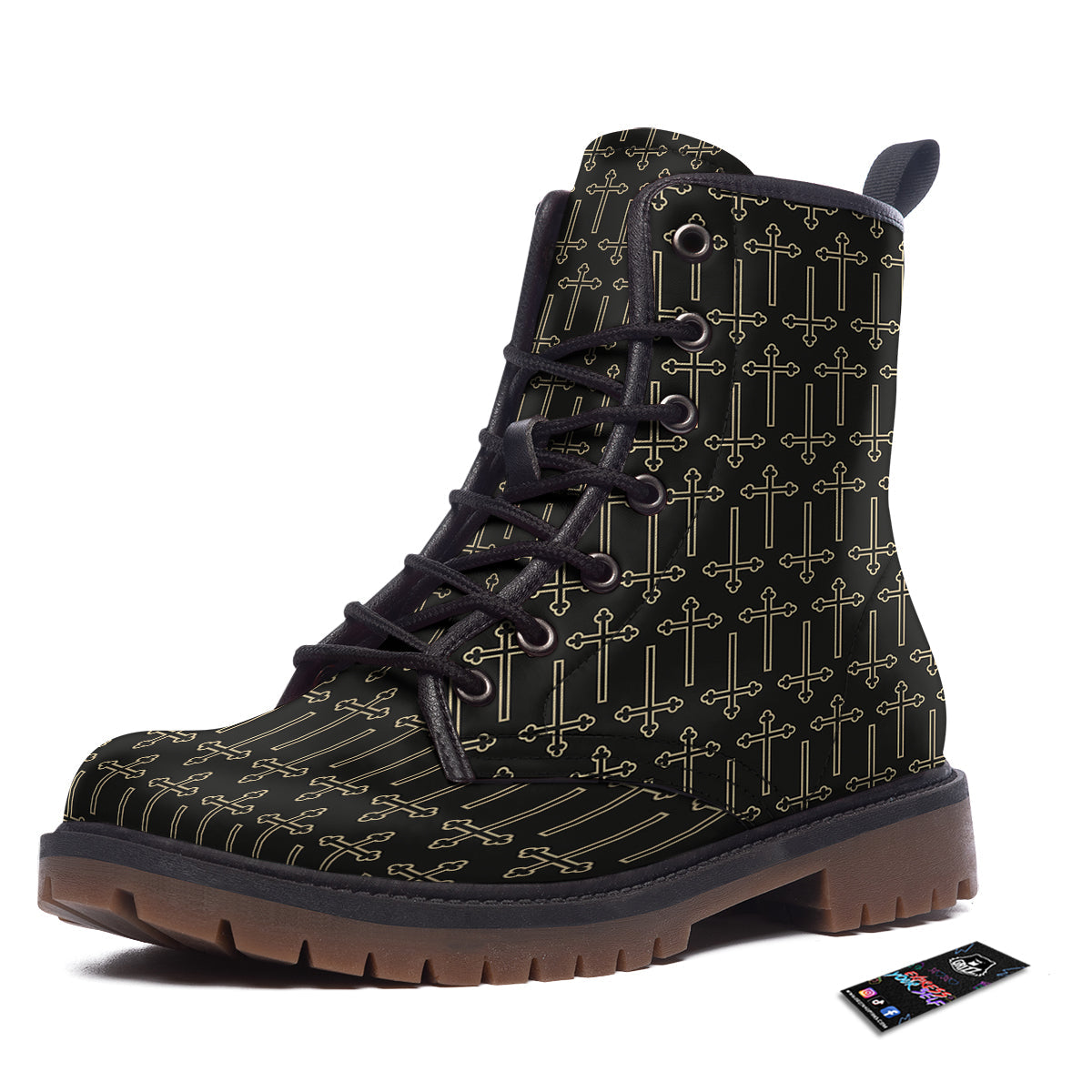 Orthodox Beige And Black Print Pattern Work Boots-grizzshop