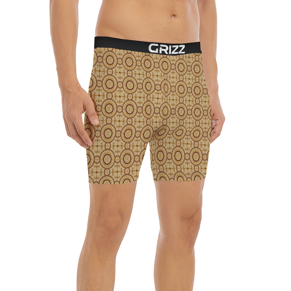 Orthodox Black And Beige Print Pattern Boxer Briefs-grizzshop