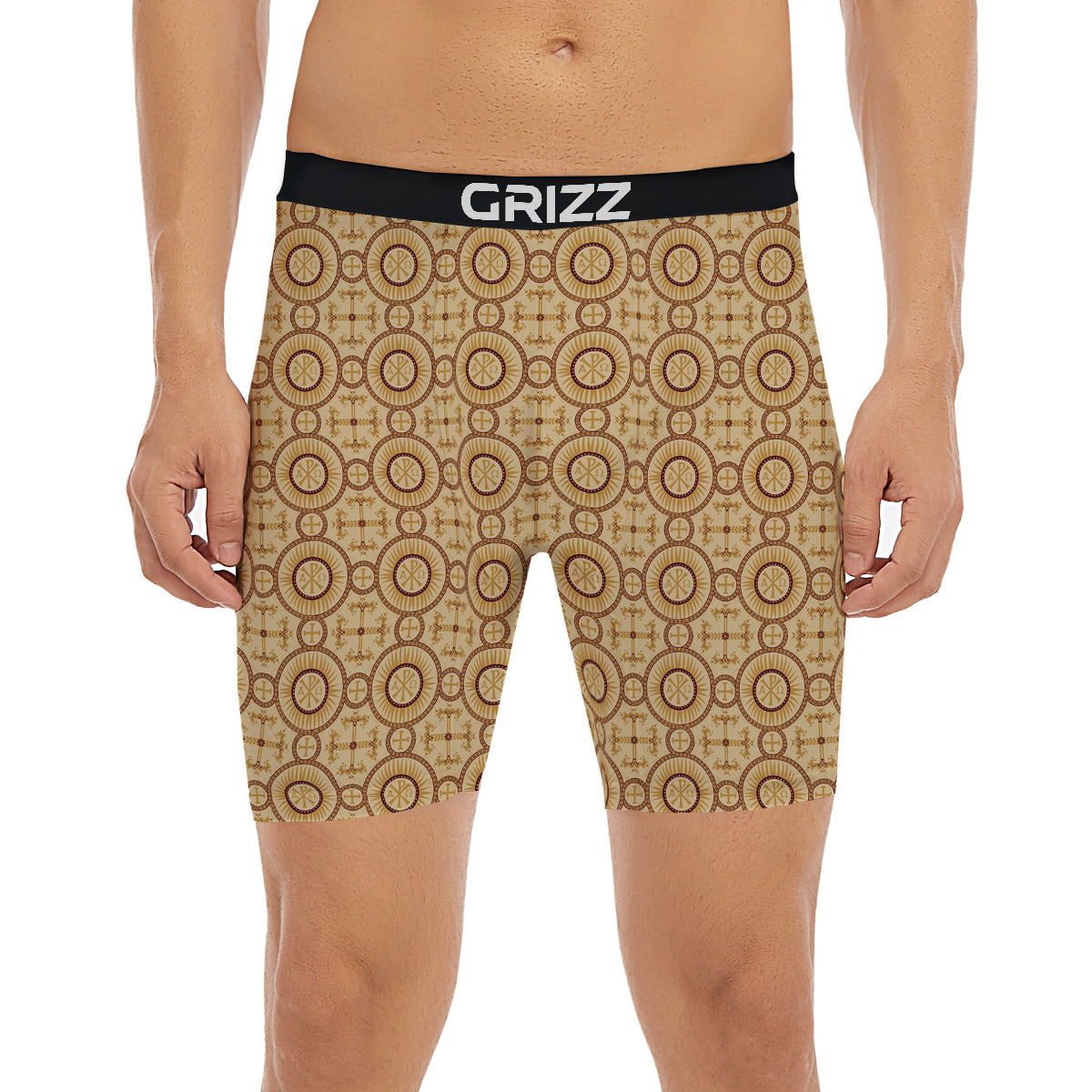 Orthodox Black And Beige Print Pattern Boxer Briefs-grizzshop