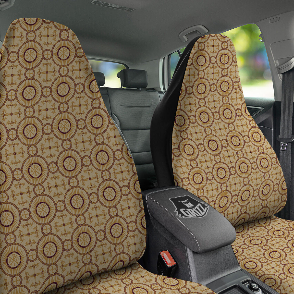 Orthodox Black And Beige Print Pattern Car Seat Covers-grizzshop