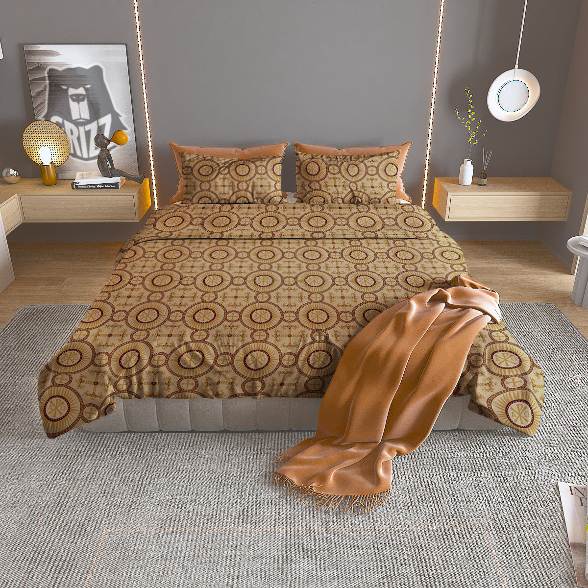 Orthodox Black And Beige Print Pattern Duvet Cover Bedding Set