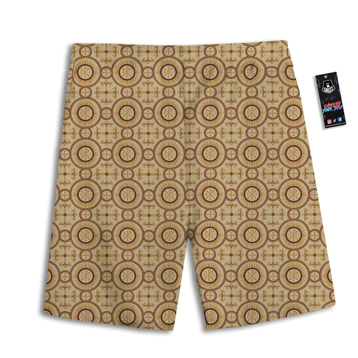 Orthodox Black And Beige Print Pattern Men's Athletic Shorts