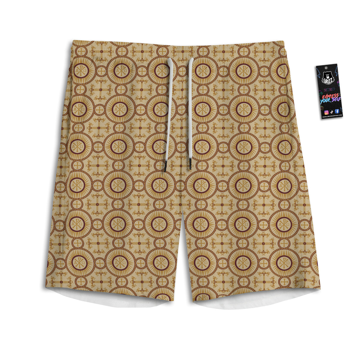 Orthodox Black And Beige Print Pattern Men's Athletic Shorts