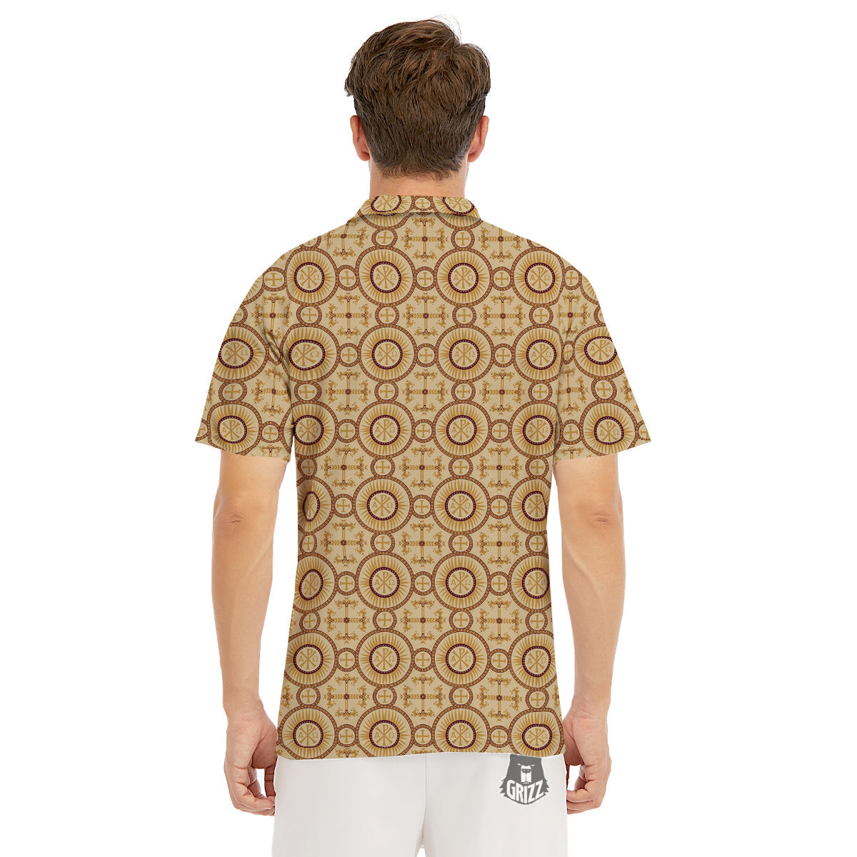 Orthodox Black And Beige Print Pattern Men's Golf Shirts-grizzshop