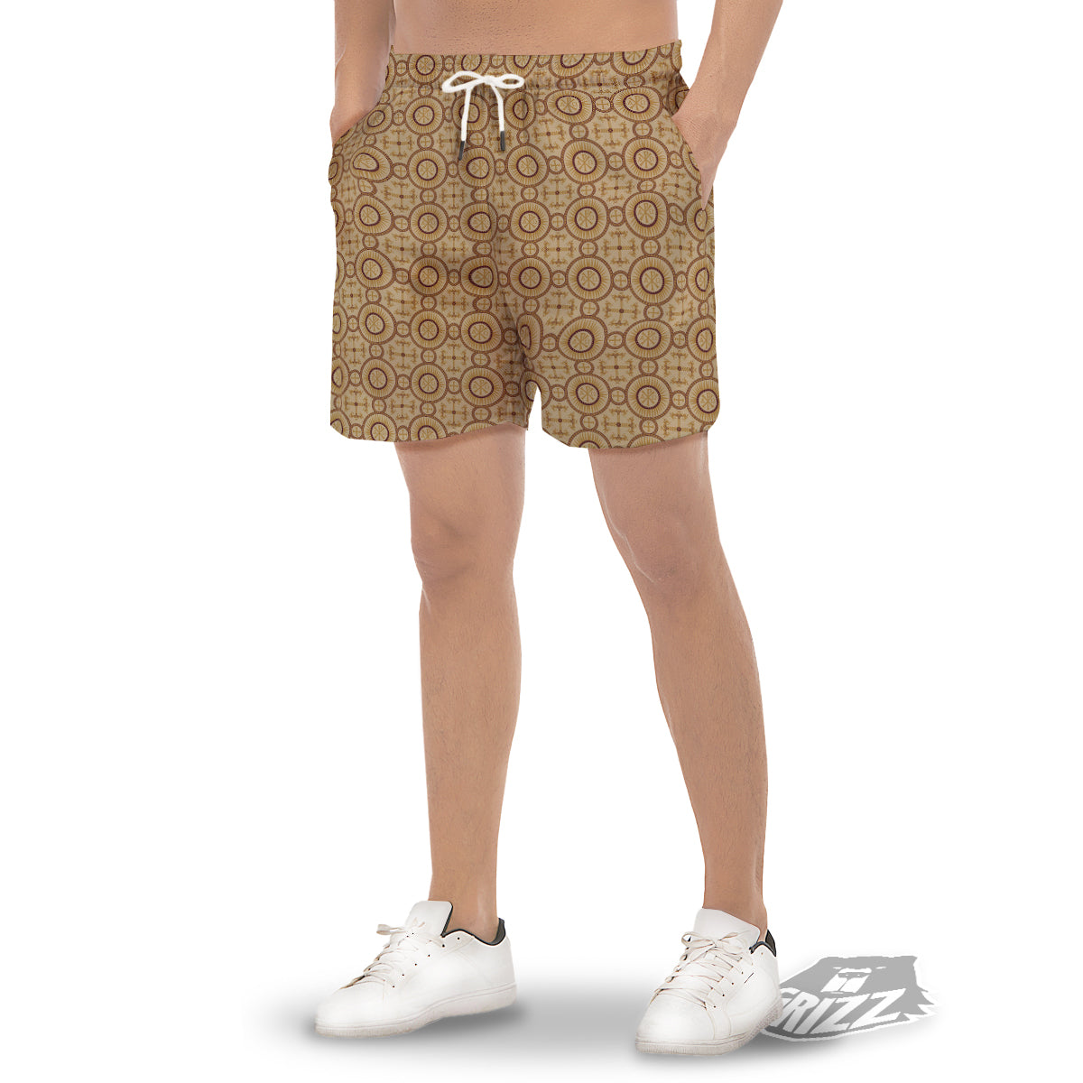 Orthodox Black And Beige Print Pattern Men's Gym Shorts-grizzshop