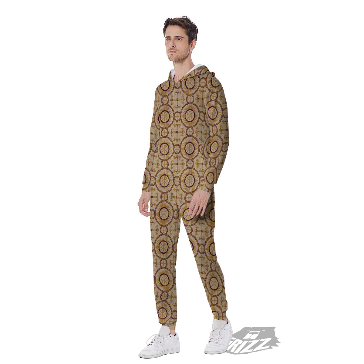 Orthodox Black And Beige Print Pattern Men's Jumpsuit-grizzshop