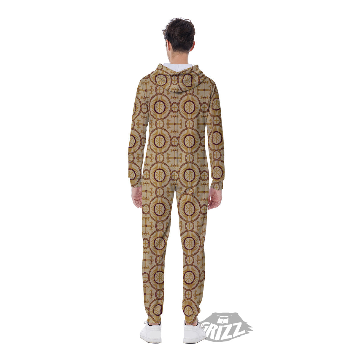 Orthodox Black And Beige Print Pattern Men's Jumpsuit-grizzshop